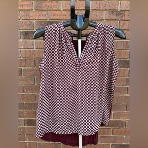Ann Taylor Loft Blouse Top Womens Petite Medium Sleeveless Mixed Media Burgundy
